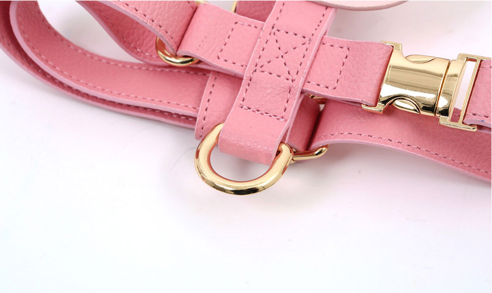 Dog leather harness (Pink/Blue)